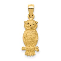 14K Yellow Gold Satin Diamond-cut Owl Pendant view 1