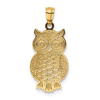 14K and White Rhodium Polished and Textured Owl Pendant view 3