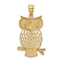 14K and White Rhodium Diamond-cut Polished Moveable Owl Pendant view 3