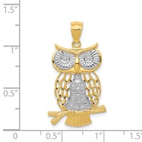 14K and White Rhodium Diamond-cut Polished Moveable Owl Pendant view 4