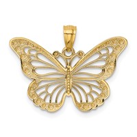 14K and White Rhodium Diamond-cut Polished Cut-out Butterfly Pendant view 3