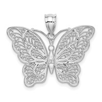14K White Gold Pendant with Yellow Rhodium Polished Filigree Butterfly view 3