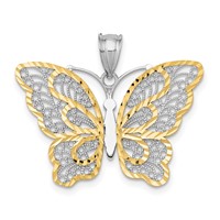 14K White Gold Pendant with Yellow Rhodium Polished Filigree Butterfly view 1