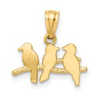 14K Polished Three Birds on a Branch Pendant view 3