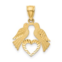 14K Polished Diamond-cut Love Birds with Heart Pendant view 3