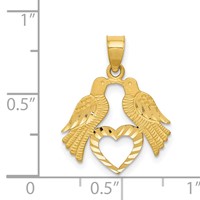 14K Polished Diamond-cut Love Birds with Heart Pendant view 4