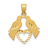14K Polished Diamond-cut Love Birds with Heart Pendant view 1