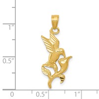 14K Polished Hummingbird with Flower Pendant view 4