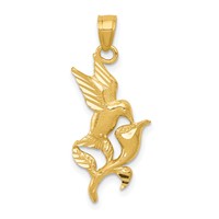 14K Polished Hummingbird with Flower Pendant view 1