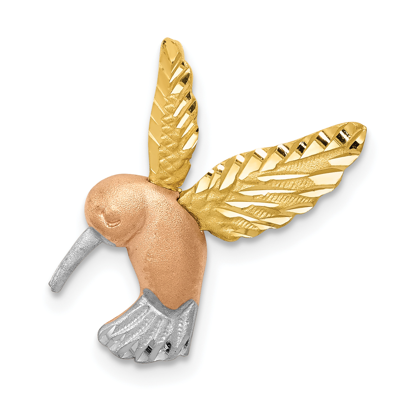 14K Two-tone w/White Rhodium Satin Diamond-cut Hummingbird Slide (K5996)