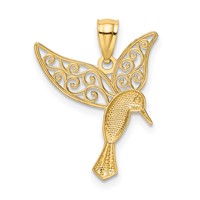 14K and White Rhodium Polished Hummingbird Pendant with Filigree Wings view 3