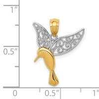 14K and White Rhodium Polished Hummingbird Pendant with Filigree Wings view 4