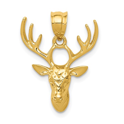 14K Yellow Gold Polished Deer Head Pendant
