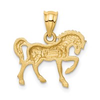 14K Yellow Gold Satin Diamond-cut Horse Pendant view 3