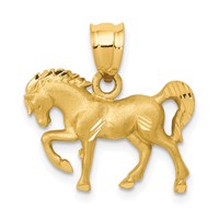 14K Yellow Gold Satin Diamond-cut Horse Pendant view 1