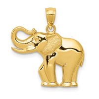 14K Yellow Gold Polished and Satin Elephant Pendant view 1