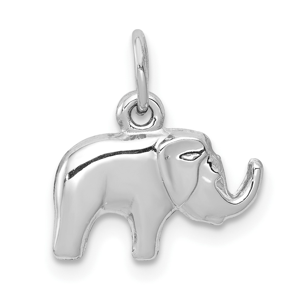 14K White Gold Small Polished Elephant Charm