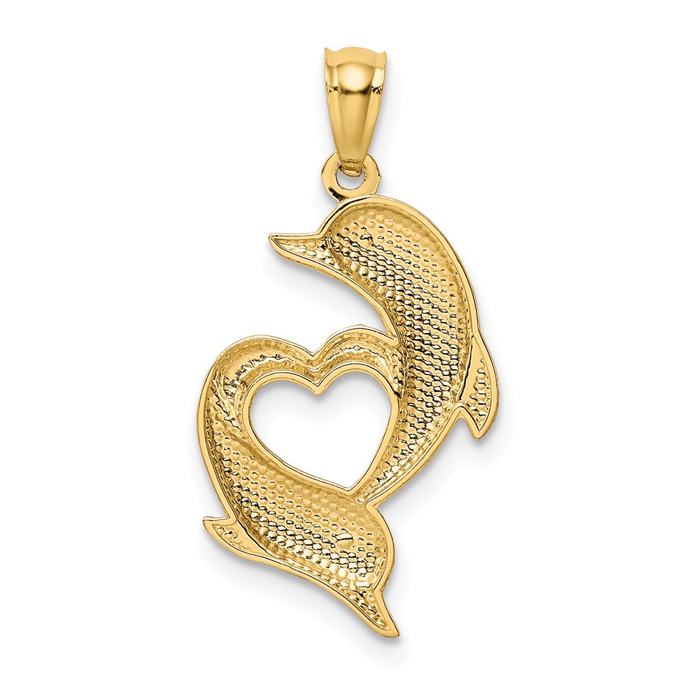 14K D/C Satin and Polished Dolphins Heart Pendant (K6026)