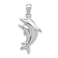 14K White Gold Dolphin Pair Pendant view 3
