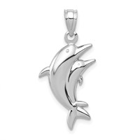 14K White Gold Dolphin Pair Pendant view 1