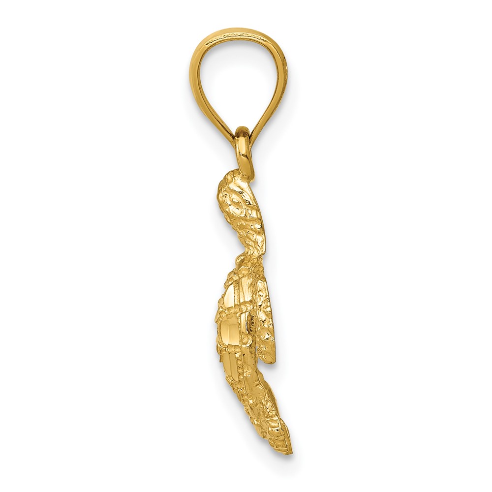 14k Polished and Textured Diamond-cut Sea Turtle Pendant (K6032)