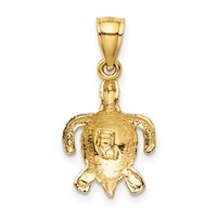 14K Yellow Gold Polished and Textured Diamond-cut Sea Turtle Pendant view 3
