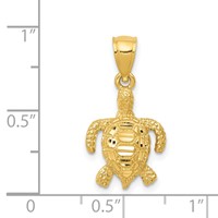 14K Yellow Gold Polished and Textured Diamond-cut Sea Turtle Pendant view 4