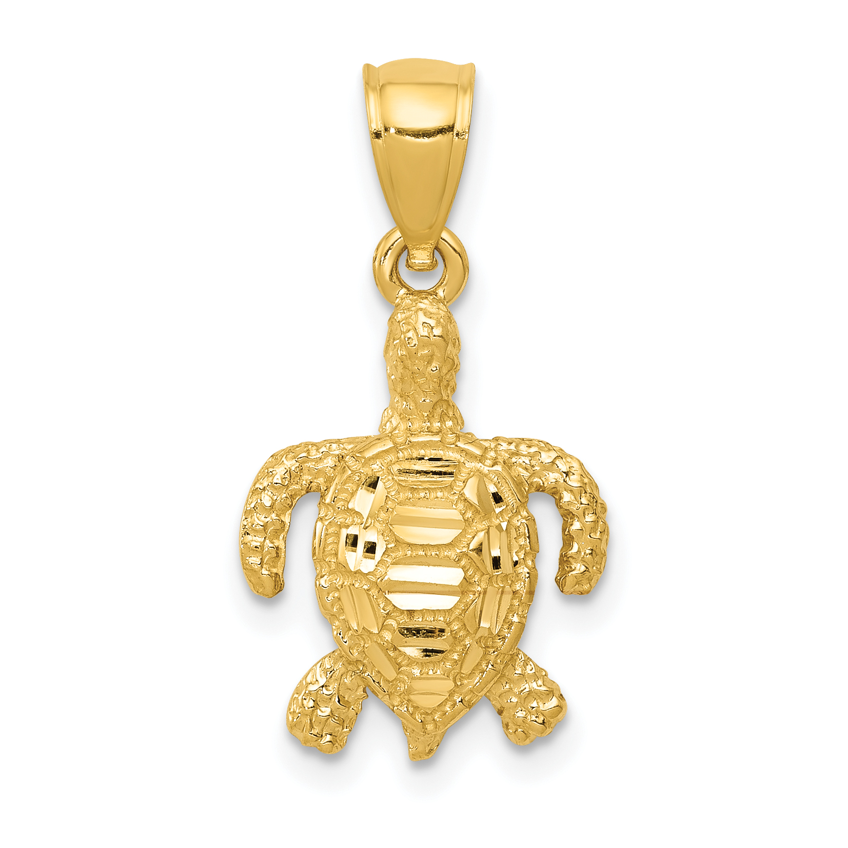 14k Polished and Textured Diamond-cut Sea Turtle Pendant (K6032)