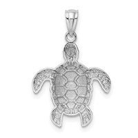 14K White Gold Diamond-cut Polished Sea Turtle Pendant view 3