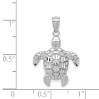 14K White Gold Diamond-cut Polished Sea Turtle Pendant view 4