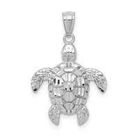 14K White Gold Diamond-cut Polished Sea Turtle Pendant view 1