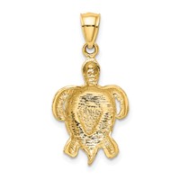 14K Yellow Gold Polished Lab Created Blue Opal Turtle Pendant view 3