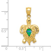 14K Yellow Gold Polished Lab Created Blue Opal Turtle Pendant view 4