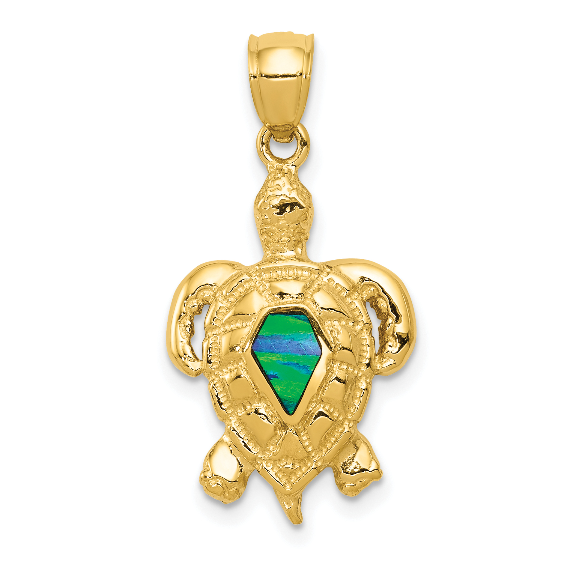 14k Polished Created Blue Opal Turtle Pendant (K6037)