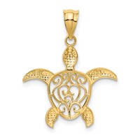 14K Yellow Gold Polished Filigree Sea Turtle Pendant view 3