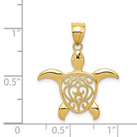 14K Yellow Gold Polished Filigree Sea Turtle Pendant view 4