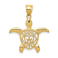 14K Yellow Gold Polished Filigree Sea Turtle Pendant view 1