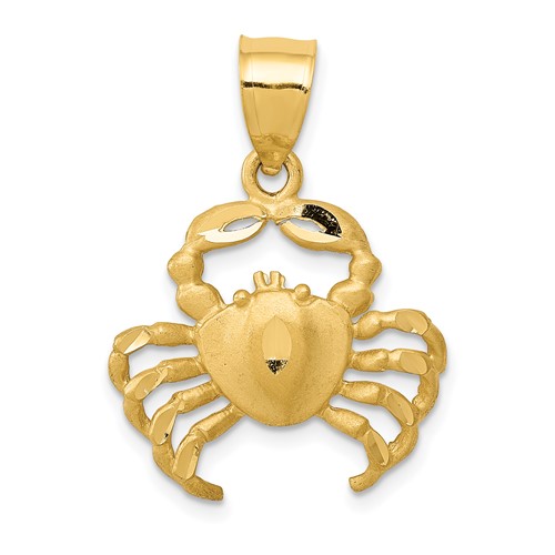 14K Yellow Gold Satin Diamond-cut Crab Pendant