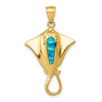14K Polished Lab Created Blue Opal Stingray Pendant view 1