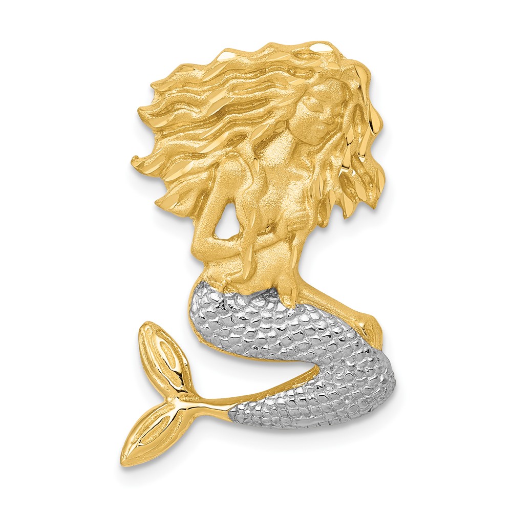 14K and White Rhodium Satin Diamond-cut Mermaid Omega Slide