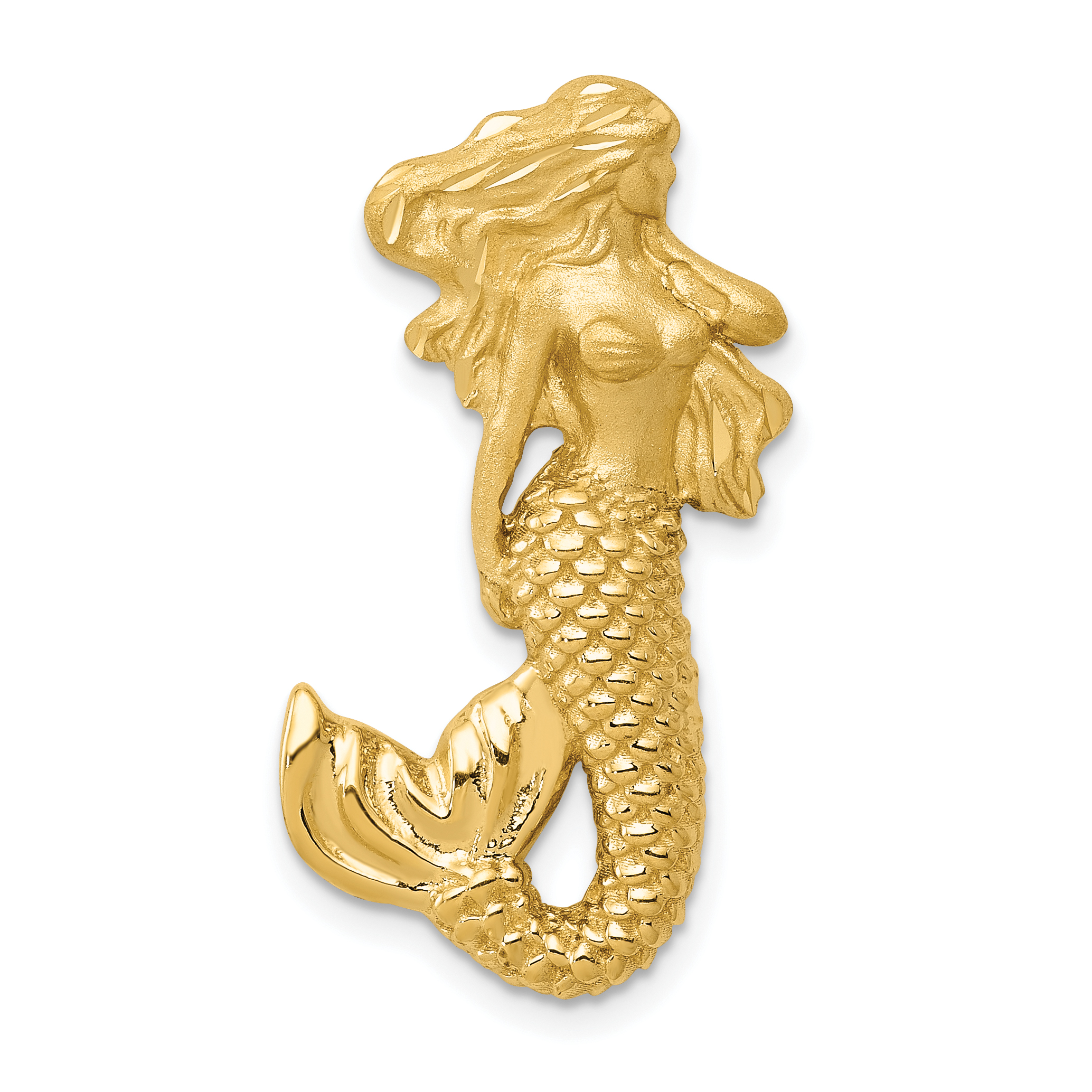 14k Polished and Satin Diamond-cut Mermaid Chain Slide (K6046)