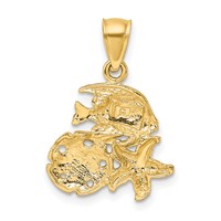14K Yellow Gold Satin Diamond-cut Fish, Starfish and Sand Dollar Pendant view 3