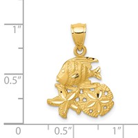 14K Yellow Gold Satin Diamond-cut Fish, Starfish and Sand Dollar Pendant view 4