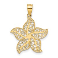 14K Yellow Gold Polished Filigree Starfish Pendant view 3