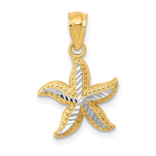 14K Pendant with White Rhodium Diamond-cut Starfish