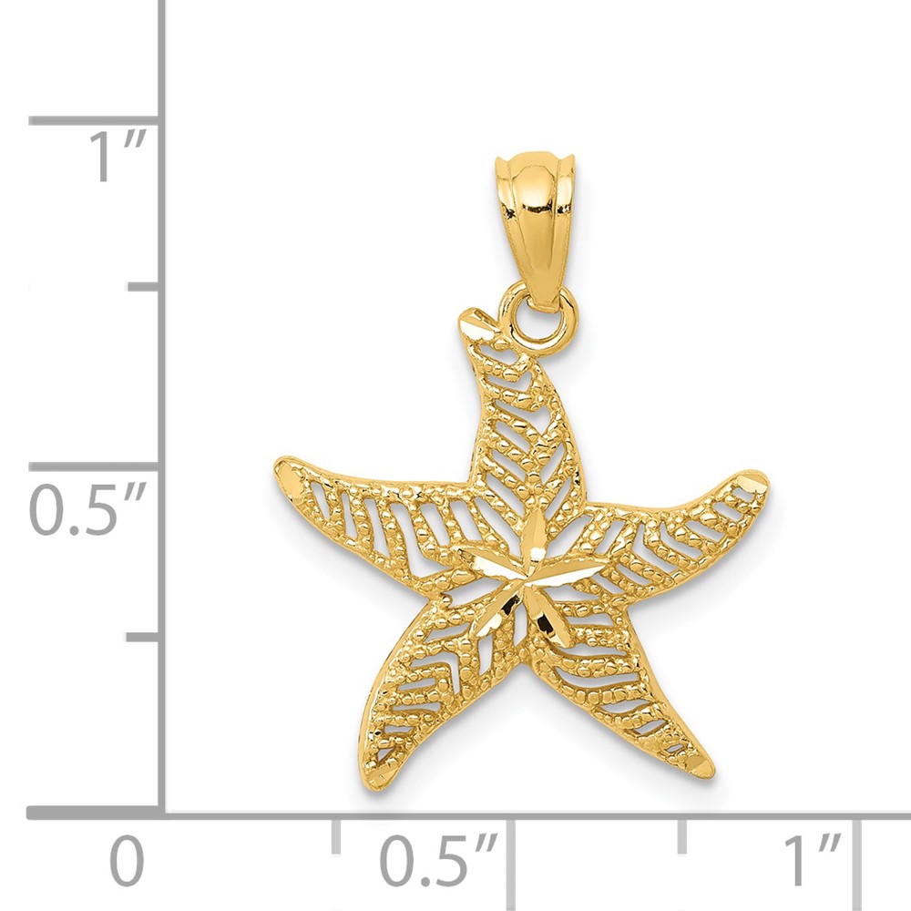 14k Diamond-cut Polished Filigree Starfish Pendant (K6062)