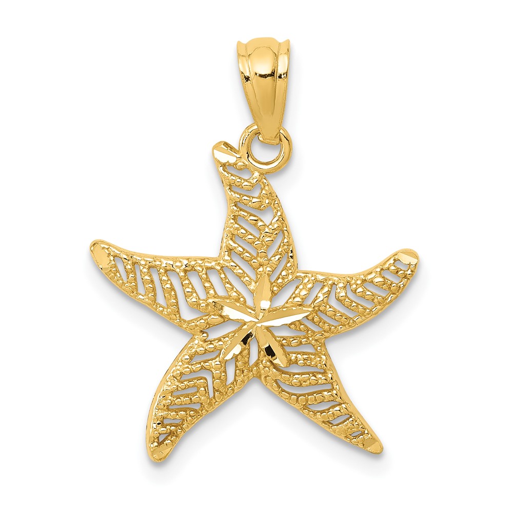 14k Diamond-cut Polished Filigree Starfish Pendant (K6062)