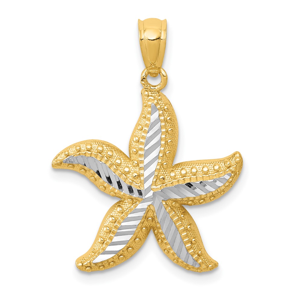 14K Pendant with White Rhodium Diamond-cut Starfish