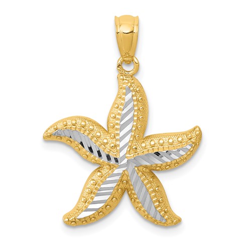 14K Pendant with White Rhodium Diamond-cut Starfish