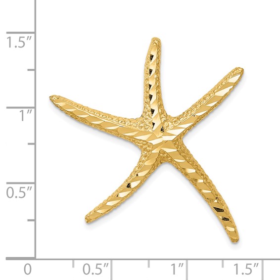 14k Large Textured Diamond-cut Starfish Omega Slide